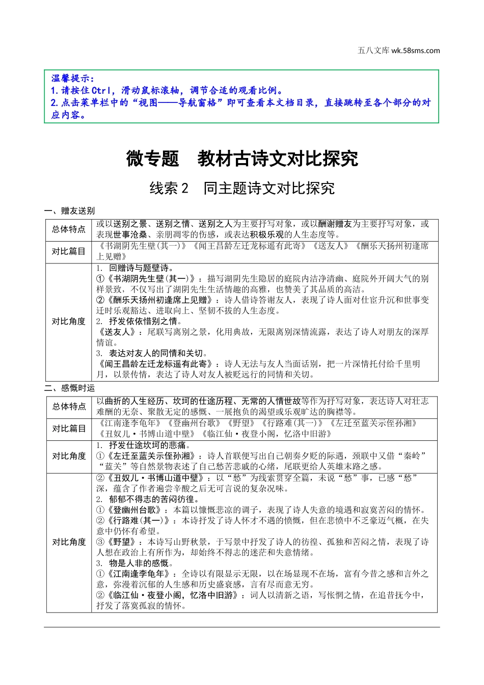 初中_中考_上海语文精讲本_1.第一部分  古诗文阅读_1.专题一  古诗文默写_微专题  教材古诗文对比探究_线索2  同主题诗文对比探究.doc_第1页