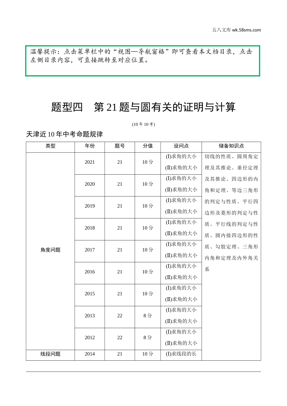 初中_中考_天津数学精讲本_2.第二部分  天津重难题型研究_二、解答重难题型突破_1.题型四  第21题与圆有关的证明与计算.doc_第1页