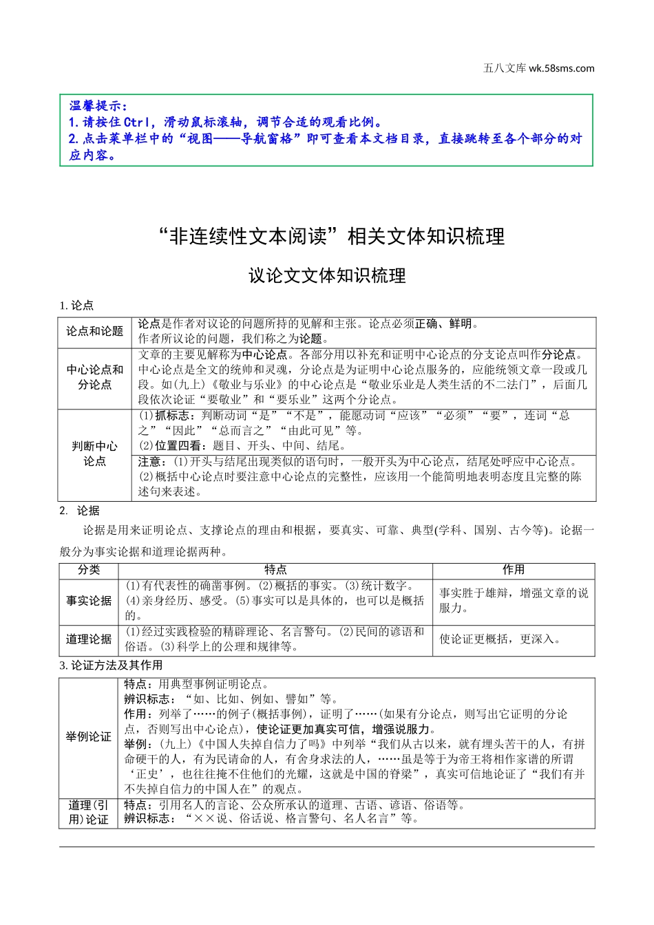 初中_中考_徐州语文精讲本_3.第三部分  名著 & 现代文阅读_2.专题二  非连续性文本阅读_“非连续性文本阅读”相关文体知识梳理.doc_第1页