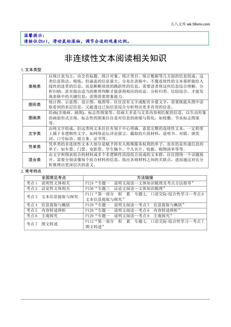 初中_中考_北部湾经济区语文精讲本_2.第二部分  精读_二、现代文阅读_4.全国视野  非连续性文本阅读_非连续性文本阅读相关知识.doc_第1页