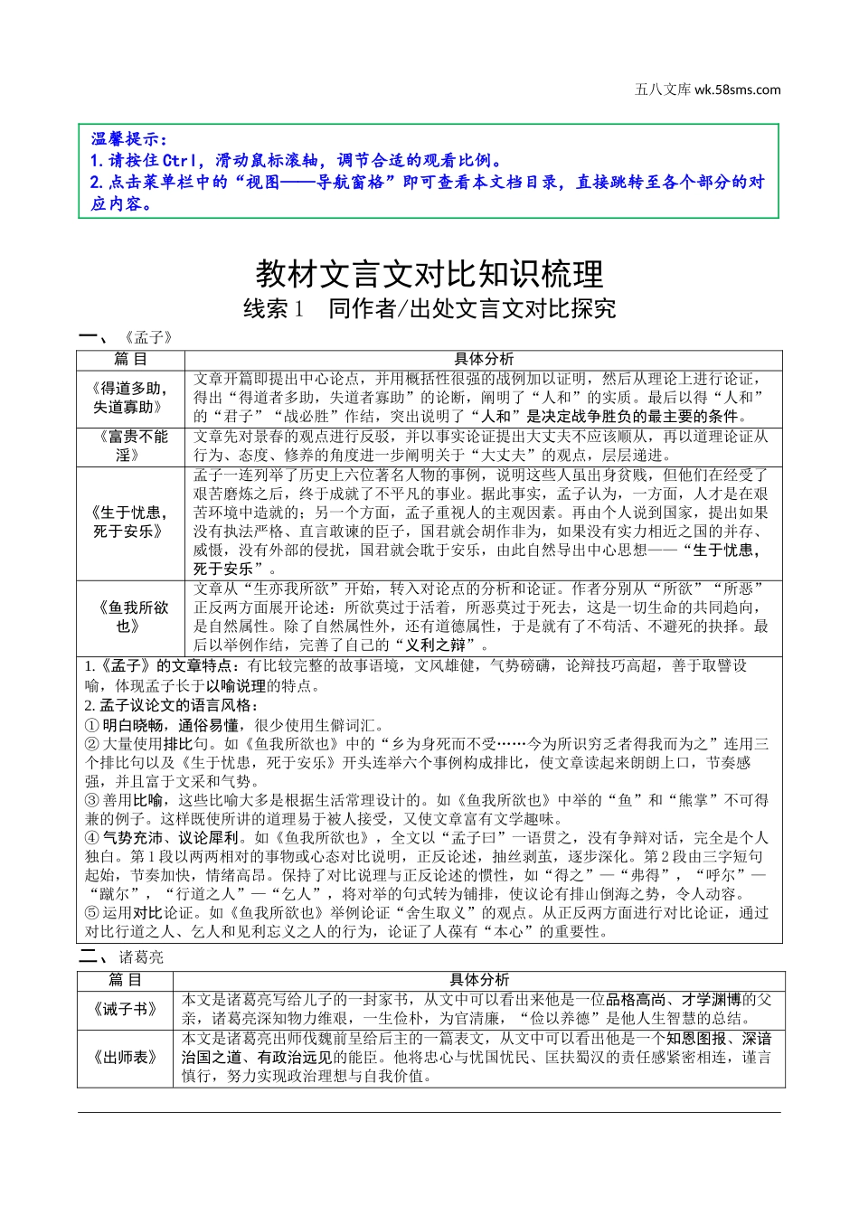 初中_中考_成都语文精讲本_2.第二部分  古诗文阅读_专题一  文言文阅读_微专题  教材文言文对比探究_教材文言文对比知识梳理.doc_第1页