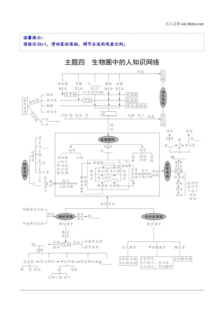 初中_中考_福建生物学精讲本_01.第一部分  福建中考考点研究_04.主题四　生物圈中的人_01.主题四　生物圈中的人知识网络.docx_第1页