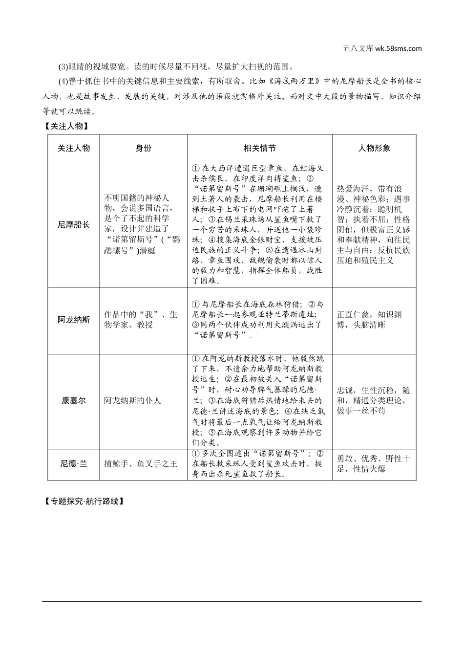 初中_中考_福建语文精讲本_2.第二部分  阅读_7.专题七  名著阅读_教材名著导读梳理及训练（12部）_7.七、《海底两万里》_《海底两万里》.doc_第2页