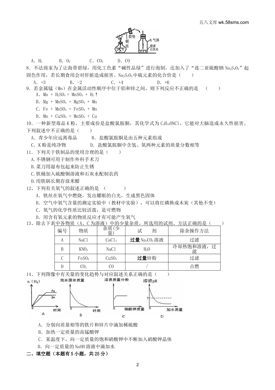 中考模拟试卷_中考化学模拟试卷25_第2页