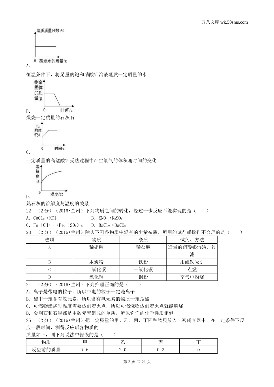 中考题_2016年中考题_2016年甘肃省兰州市中考化学（word版，有解析）_第3页