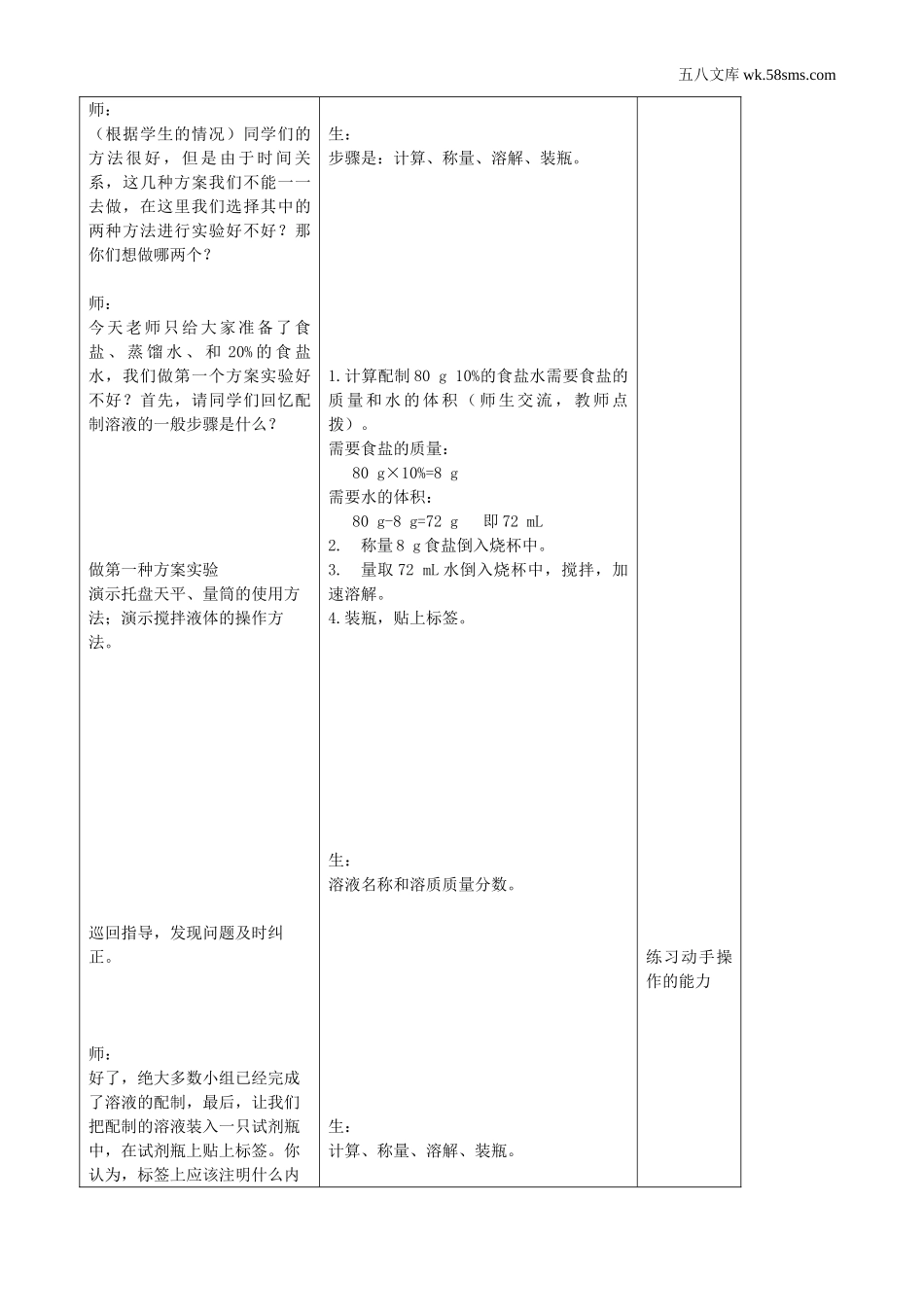 初中教学_初中化学九年级上册教学资源_教案_第三单元  溶液_到实验室去：配制一定质量分数的溶液_第2页