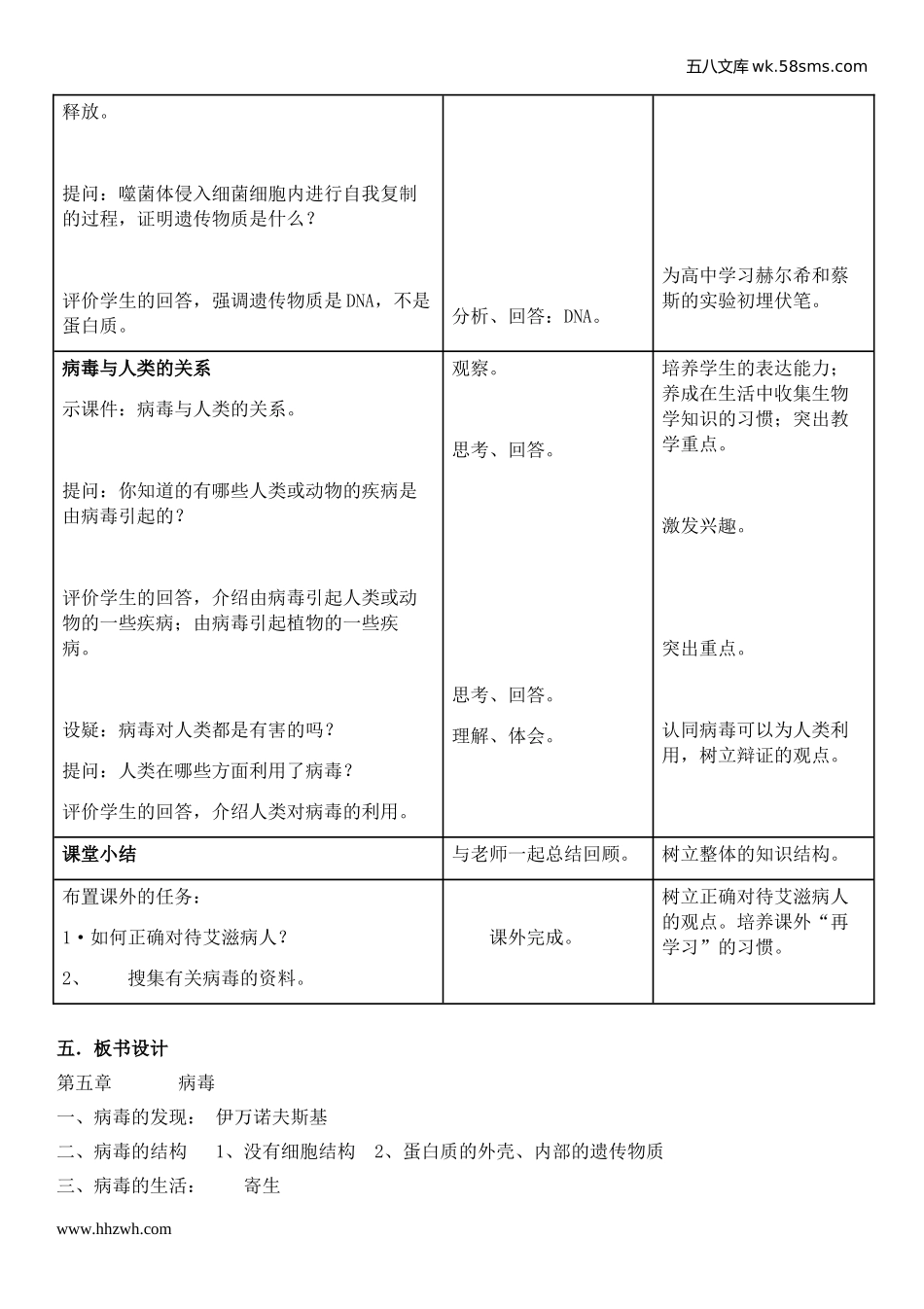 初中教学_生物_8年级生物RJ版上册（新教案）_第5单元  生物圈中的其他生物_第5章  病毒_第3页