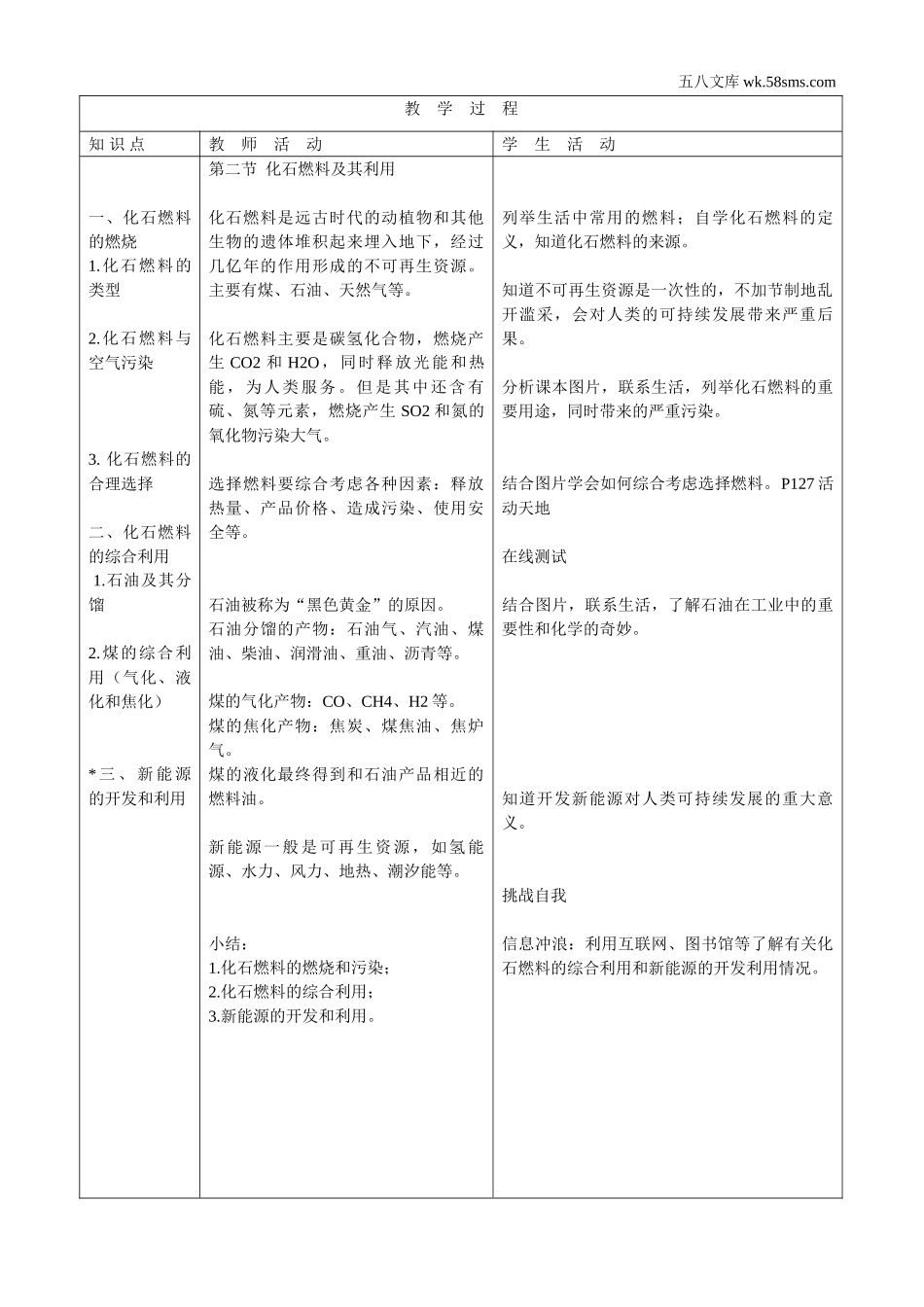 初中教学_初中化学九年级上册教学资源_教案_第六单元  燃料与燃烧_第二节  化石燃料的利用_第2页