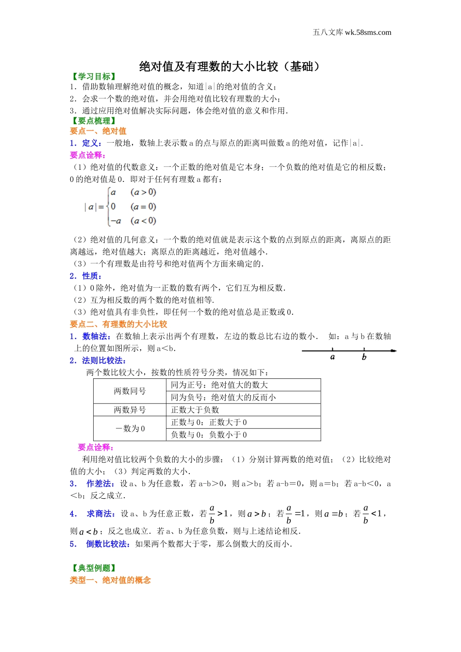 初一_数学_七上数学(通用练习题)_绝对值及有理数的大小比较（基础）知识讲解_第1页