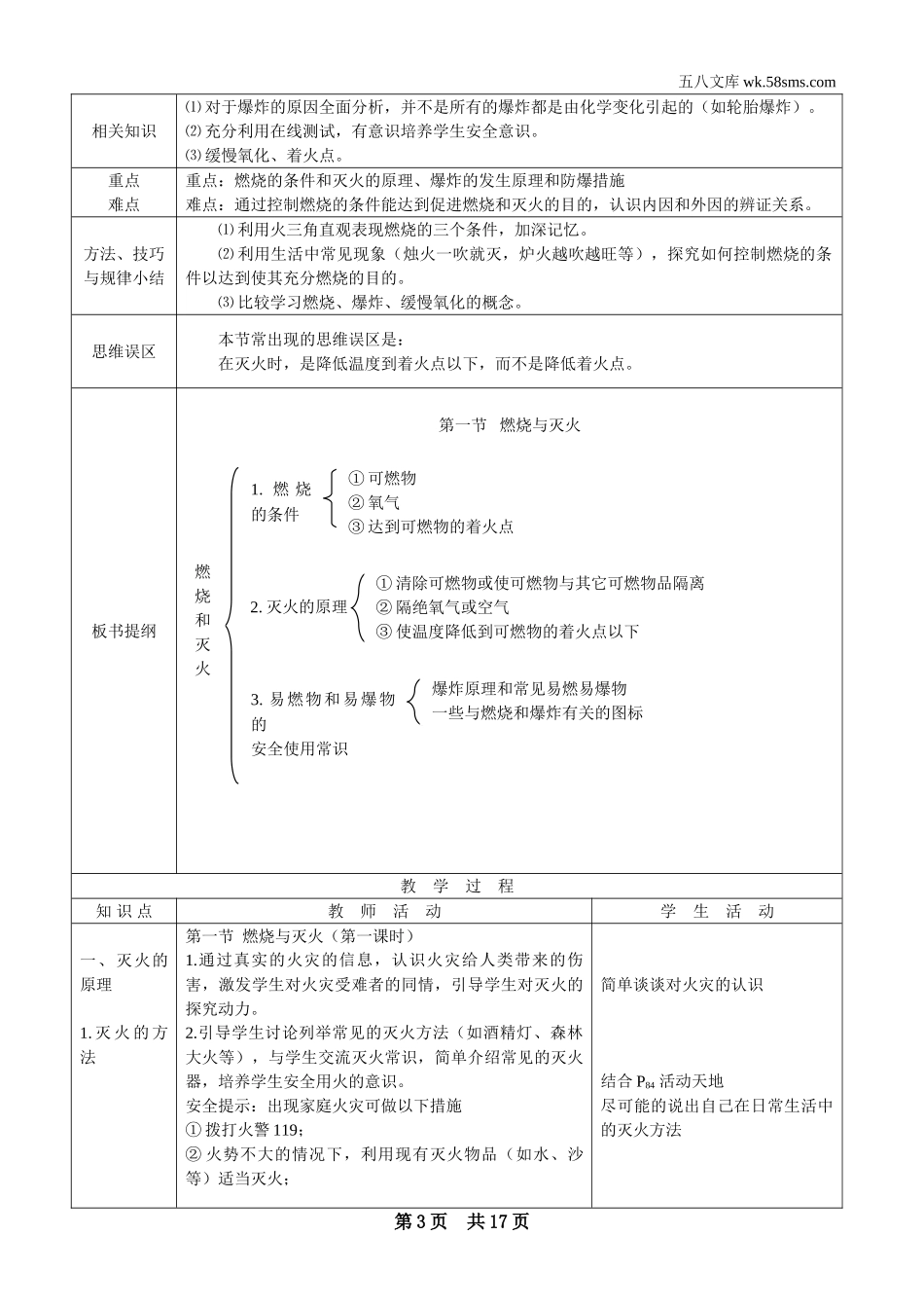 九年级化学上册（创业作业）_教案_第六单元 燃烧与燃料_第六单元 燃烧与燃料_第3页