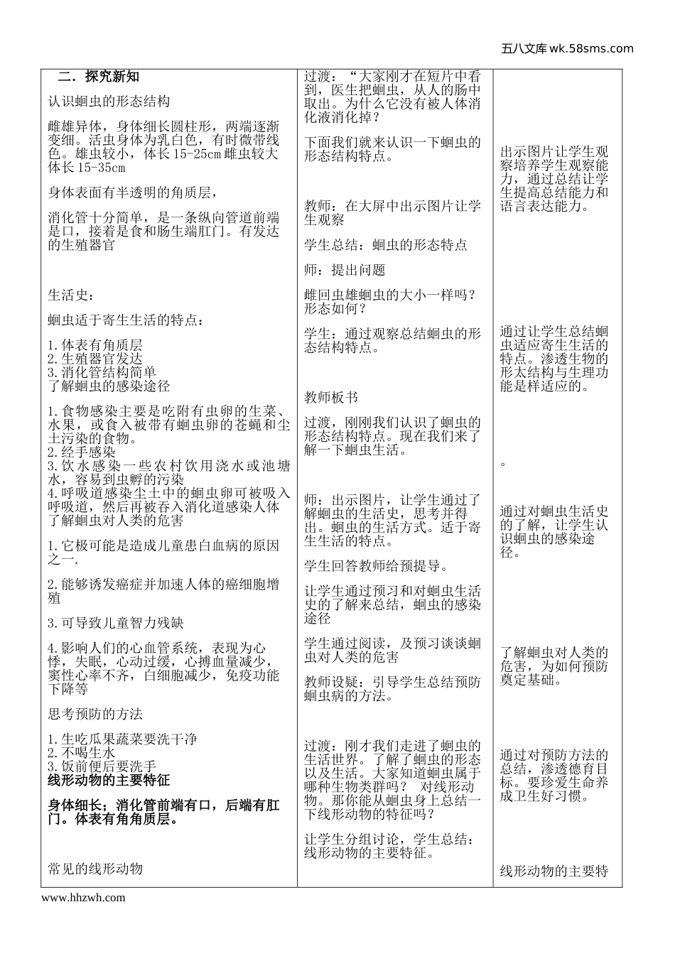 初中教学_生物_8年级生物RJ版上册（新教案）_第5单元  生物圈中的其他生物_第1章  动物的主要类群_第2节  线形动物和环节动物_第2页