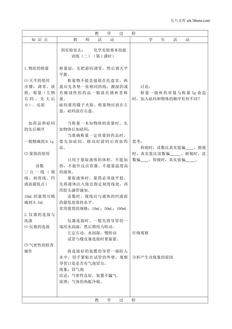 初中教学_初中化学九年级上册教学资源_教案_第二单元  探秘水世界_到实验室去 ：化学实验基本技能训练（二）_第2页