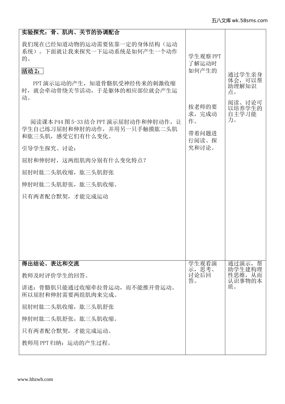 初中教学_生物_8年级生物RJ版上册（新教案）_第5单元  生物圈中的其他生物_第2章  动物的运动和行为_第1节  动物的运动_第3页