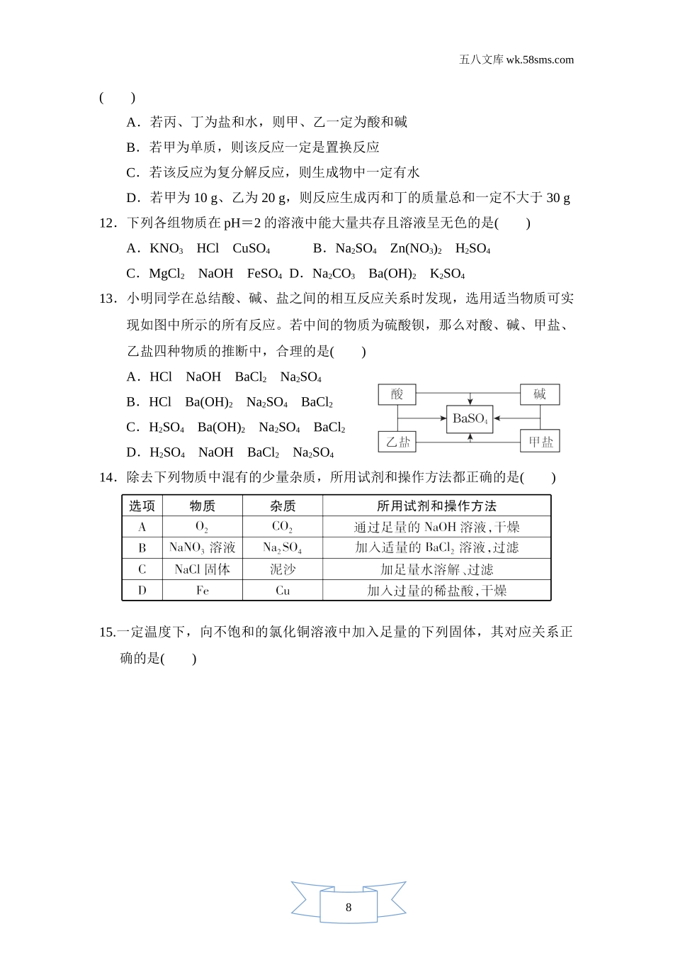 初中化学 第八章 常见的酸、碱、盐_e329_：9化KX版 第八章 常见的酸、碱、盐_测试卷_第八章达标测试卷_第3页