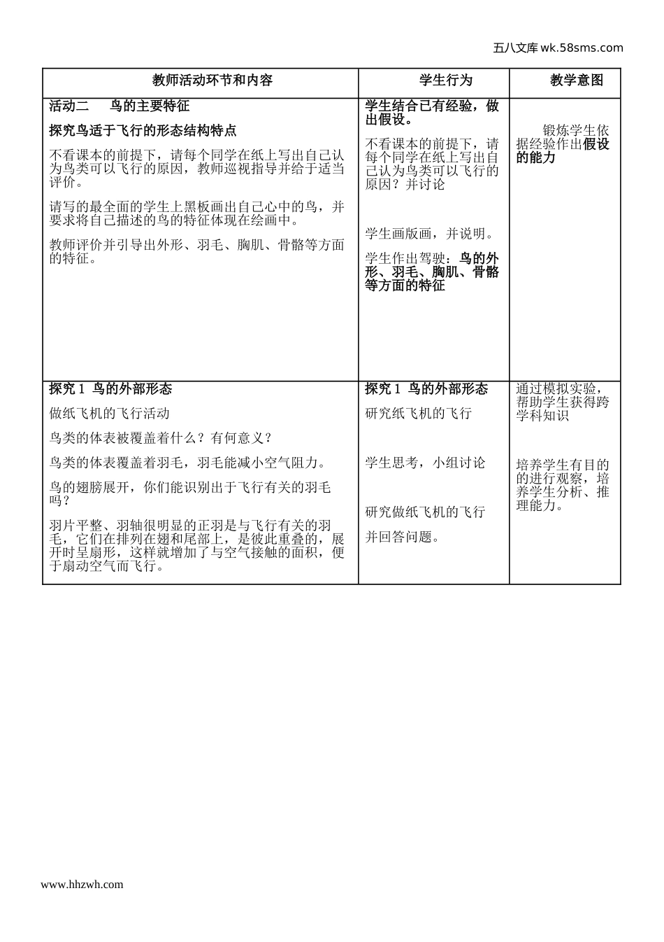 初中教学_生物_8年级生物RJ版上册（新教案）_第5单元  生物圈中的其他生物_第1章  动物的主要类群_第6节  鸟_第2页