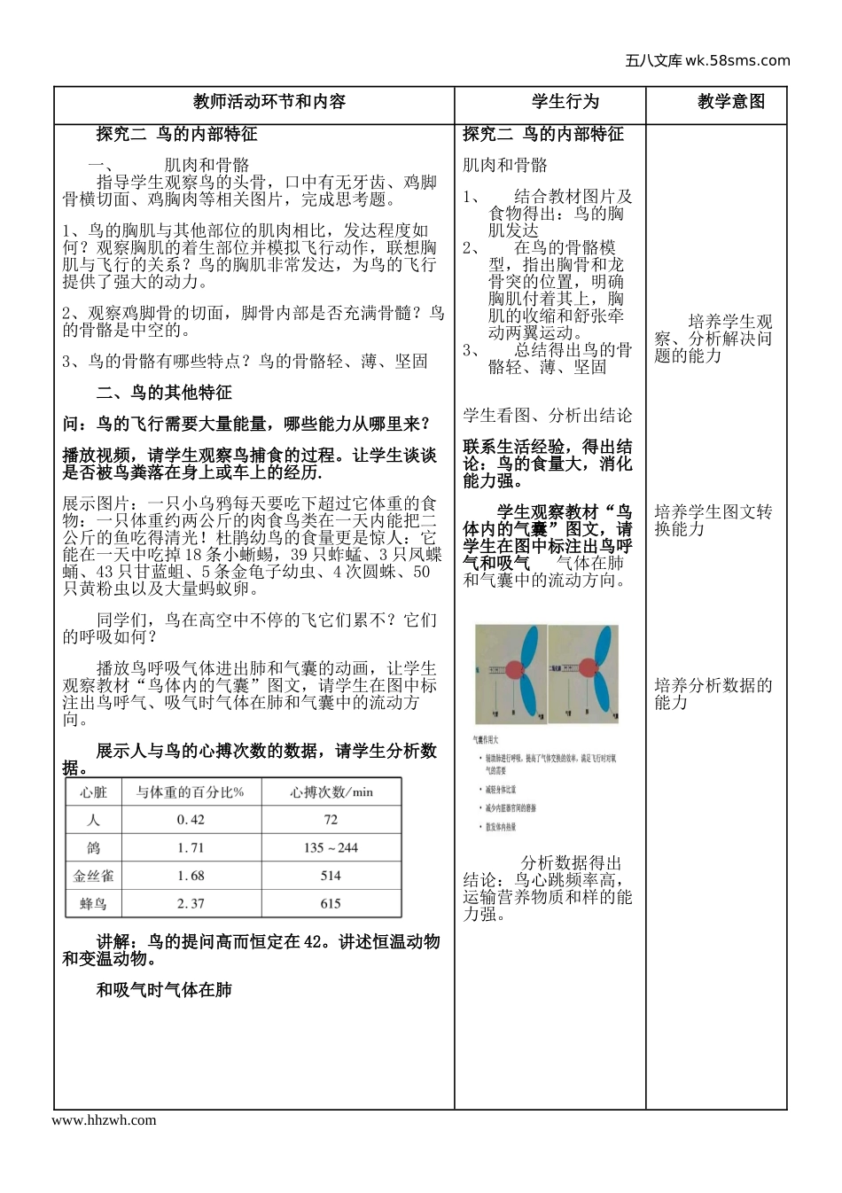 初中教学_生物_8年级生物RJ版上册（新教案）_第5单元  生物圈中的其他生物_第1章  动物的主要类群_第6节  鸟_第3页