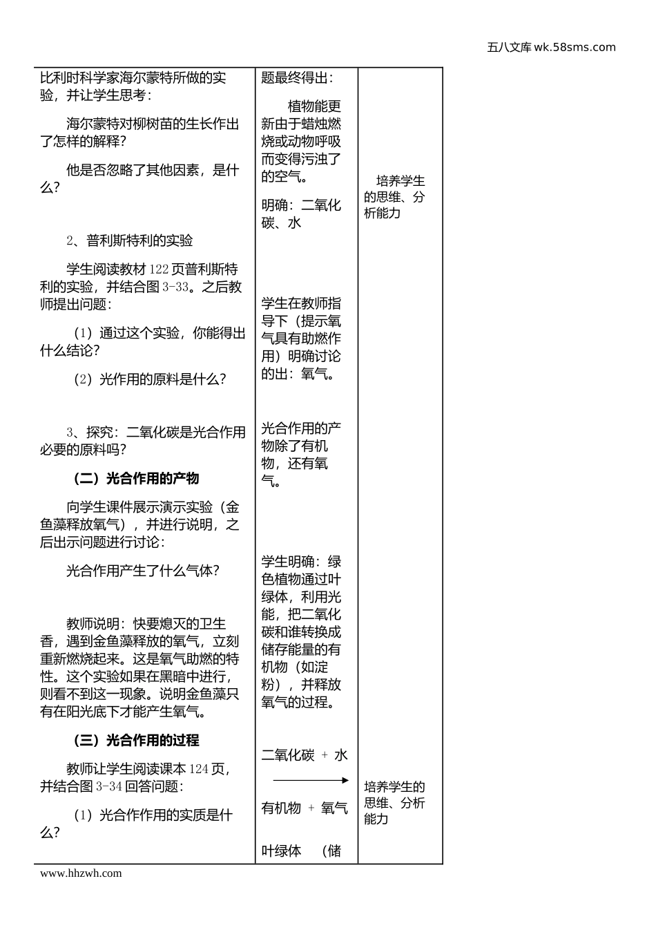 初中教学_生物_7年级生物RJ上册（新教案）_第3单元  生物圈中的绿色植物_第5章 绿色植物与生物圈中的碳-氧平衡_第1节 光合作用吸收二氧化碳释放氧气_第2页