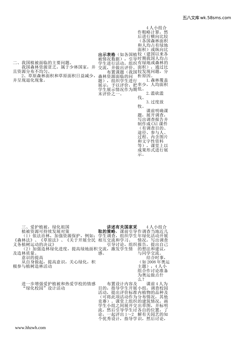 初中教学_生物_7年级生物RJ上册（新教案）_第3单元  生物圈中的绿色植物_第6章 爱护植被，绿化祖国_第六章 爱护植被，绿化祖国_第2页