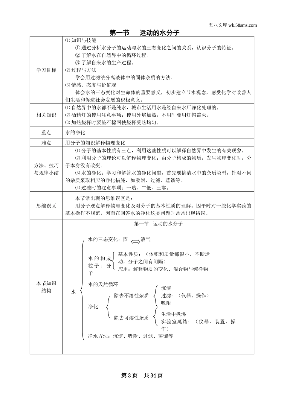 九年级化学上册（创业作业）_教案_第二单元 探秘水世界_第二单元 探秘水世界_第3页