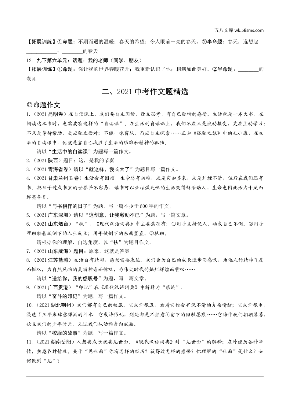 初中_中考_云南语文精讲本_5.第五部分  作文_专题三  训练篇.doc_第2页