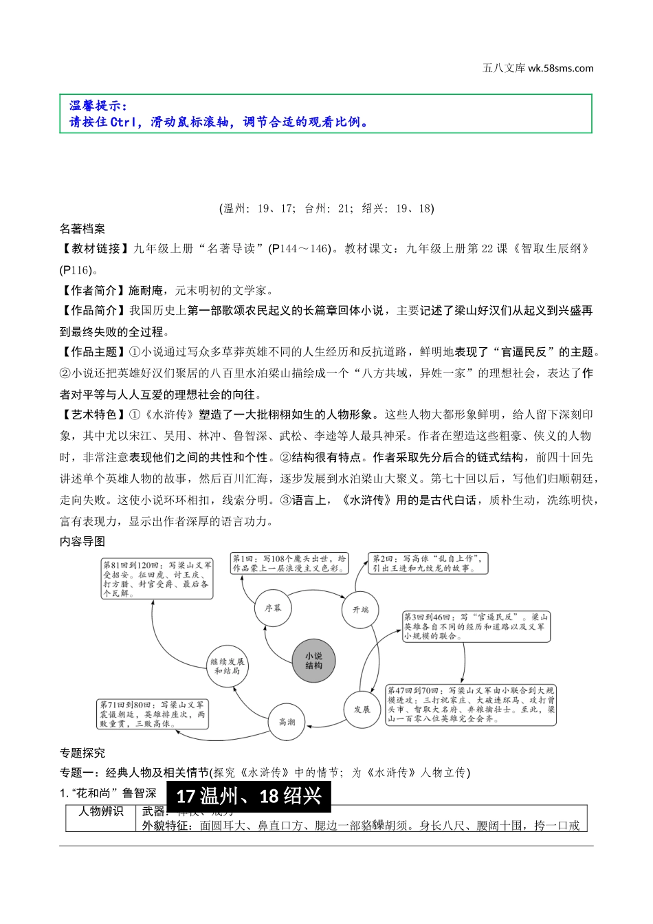 初中_中考_浙江语文精讲本_2.第二部分 阅读_1.专题一  名著阅读_一、教材36部名著梳理_(一)教材“名著导读”12部_10.《水浒传》.doc_第1页