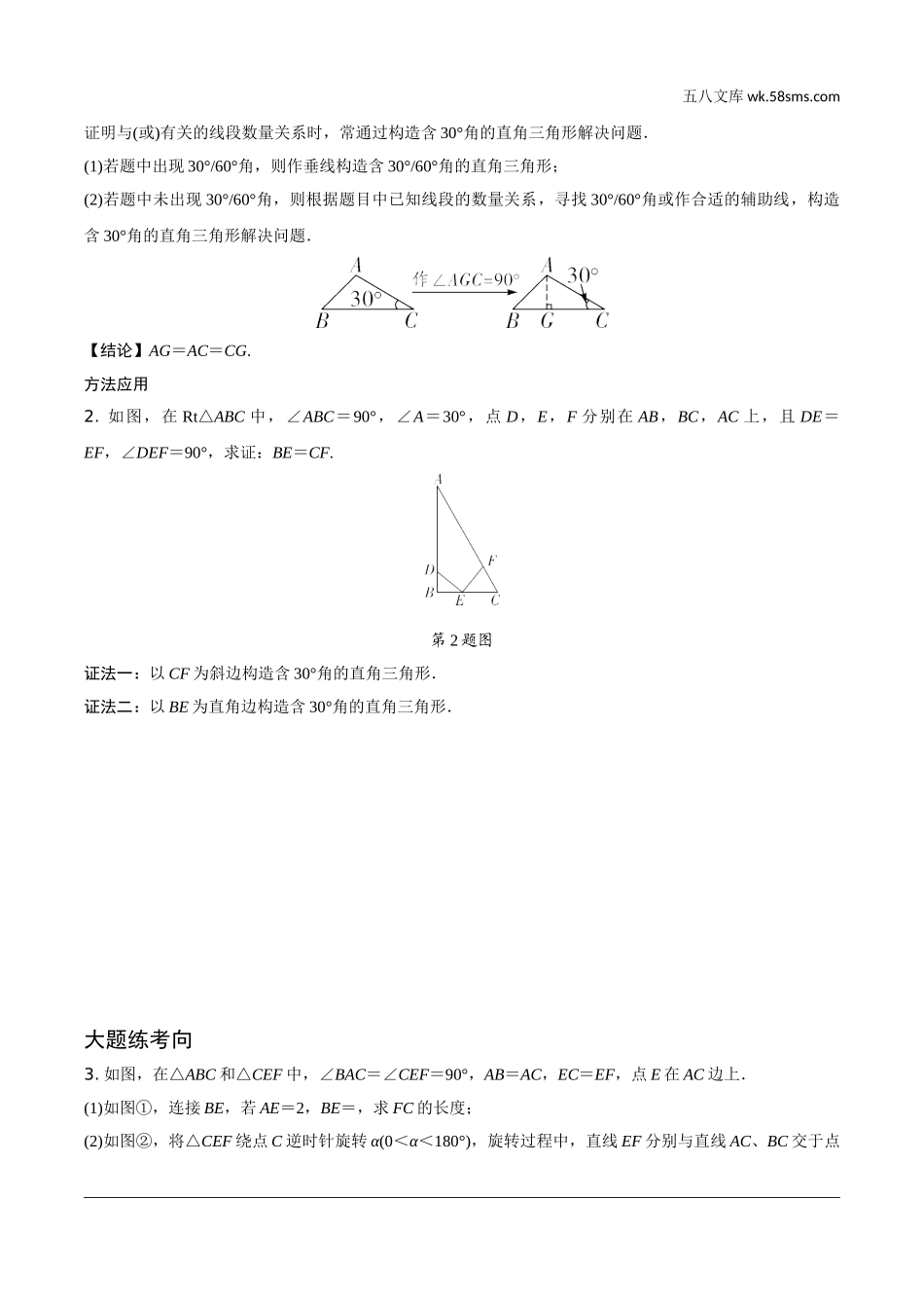 初中_中考_重庆数学精讲本_2.第二部分  重庆重难题型研究_二、解答重难题型精讲练_6.题型十三  几何综合题_3.培优专题三  构造特殊直角三角形解决线段数量关系.doc_第2页