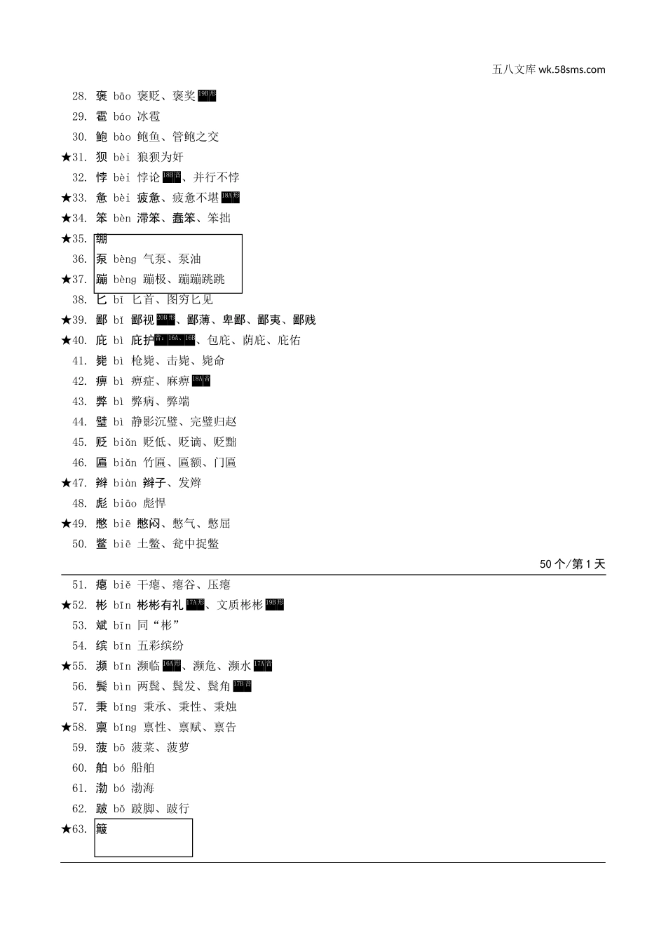 初中_中考_重庆语文精讲本_1.第一部分  语文知识及运用_1.专题一  字音、字形_2011 版课标“字表二 1000 字”梳理.doc_第2页