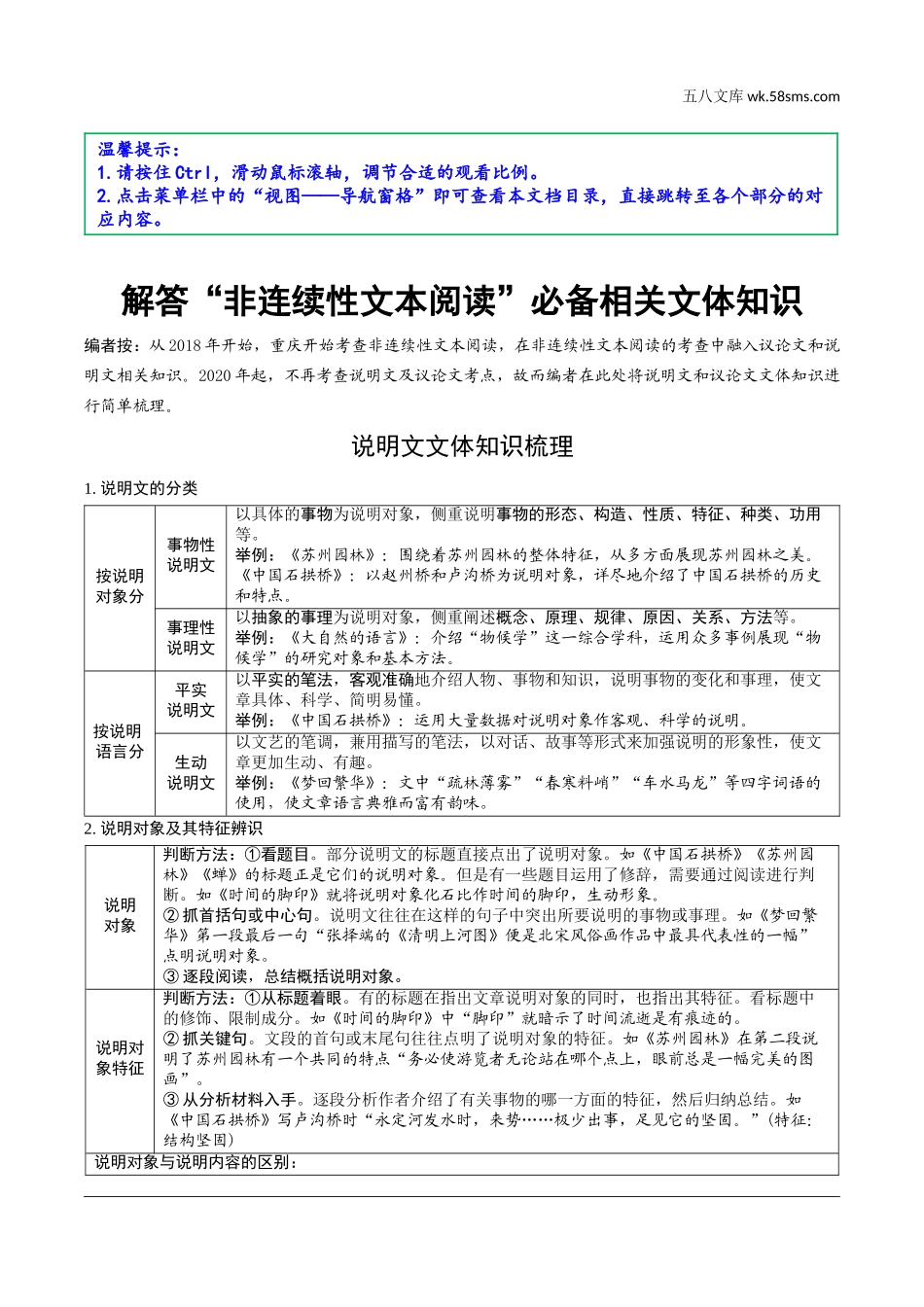 初中_中考_重庆语文精讲本_3.第三部分  现代文阅读_专题二  非连续性文本阅读_解答“非连续性文本阅读”必备相关文体知识.doc_第1页