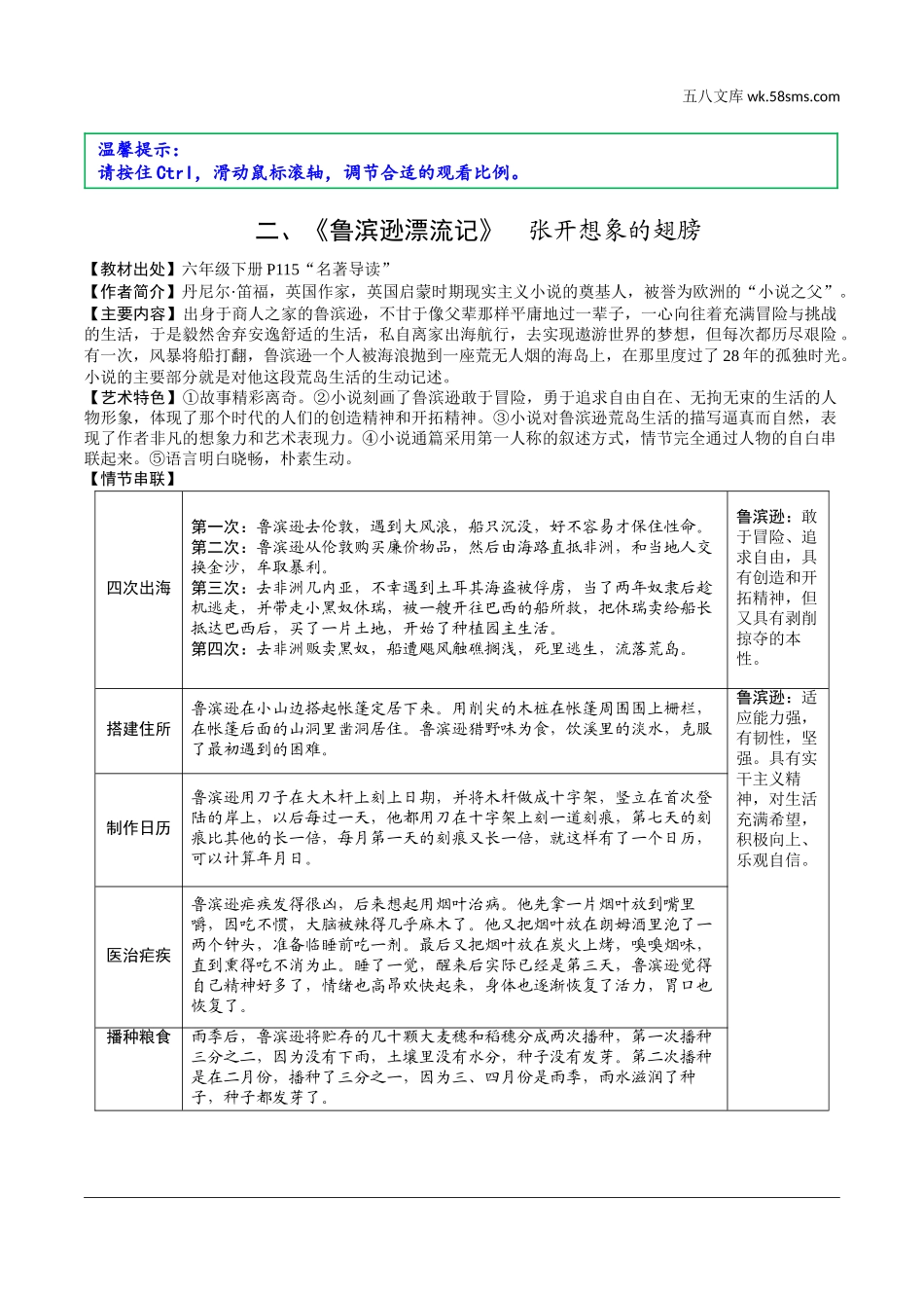 初中_中考_淄博语文精讲本_4.第四部分  名著及专题性学习_教材14部名著梳理及训练_2.二、《鲁滨逊漂流记》.doc_第1页