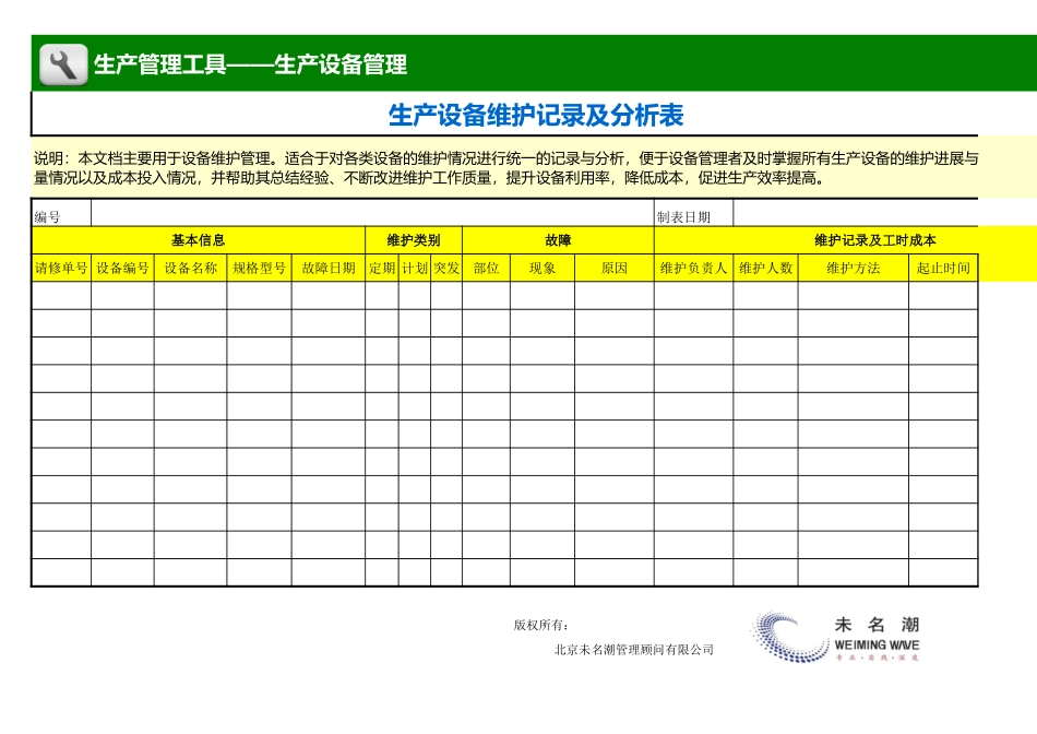 企业管理_生产管理_生产设备维护记录及分析表_第1页