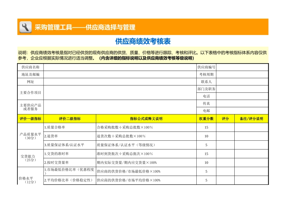 企业管理_采购管理制度_11-供应商管理_13-供应商绩效考核表_第1页