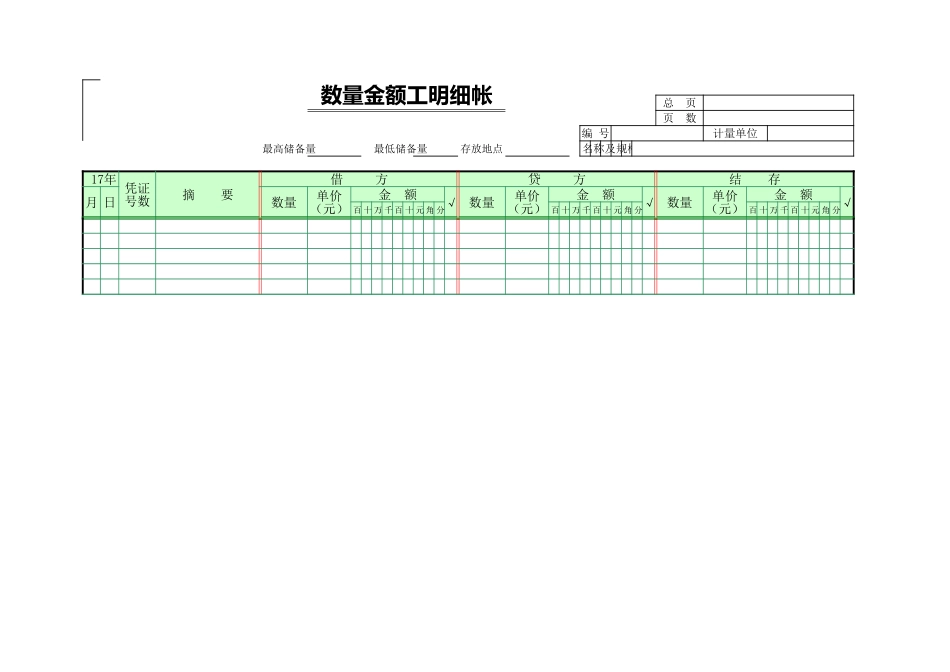 企业管理_财务管理制度_16-财务常用表格_17 精选_00数量金额式明细帐_第2页