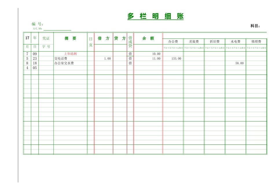 企业管理_财务管理制度_16-财务常用表格_17 精选_00多栏式明细账_第1页