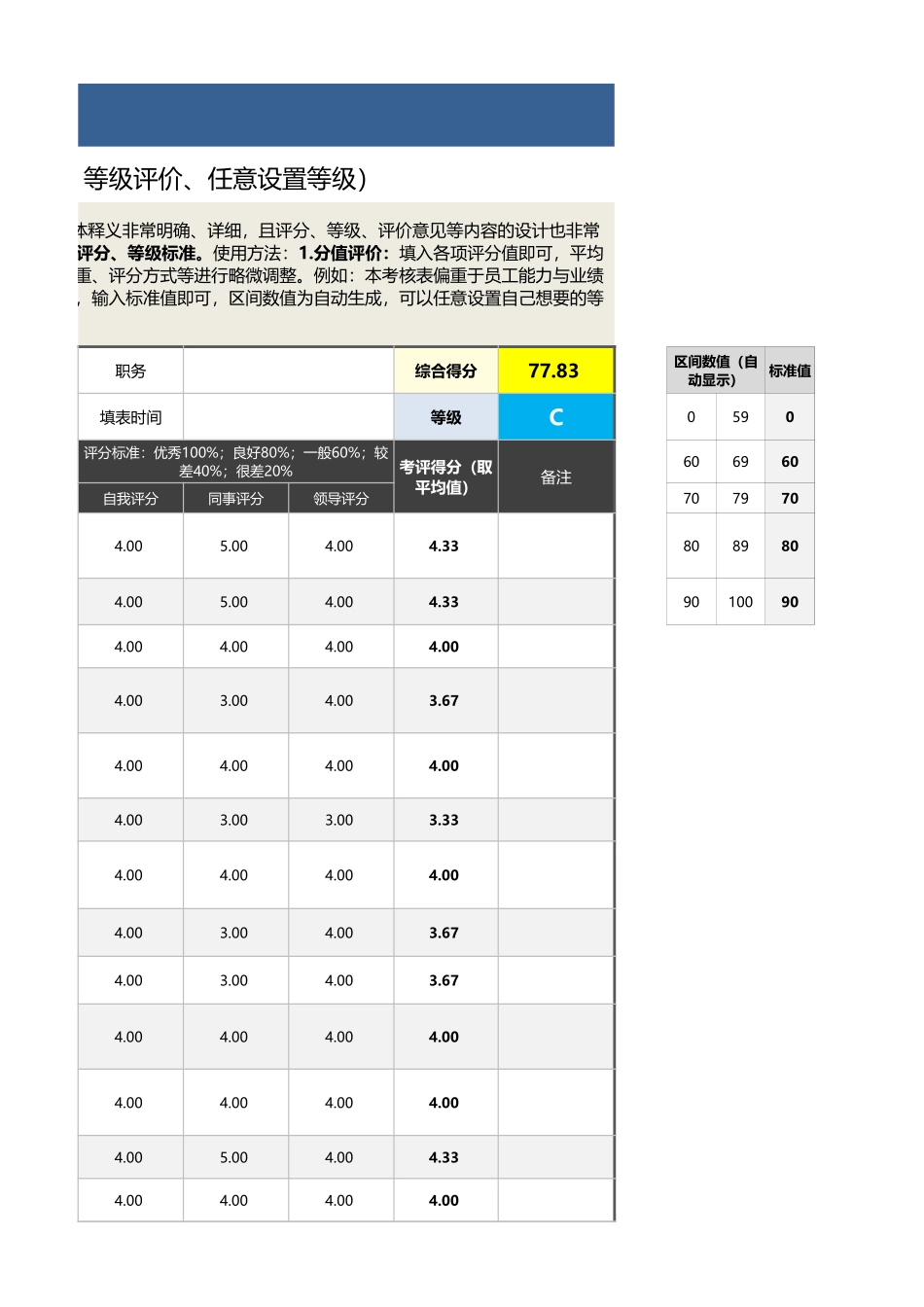 企业管理_绩效考核表_08-5-施工班组长绩效考核表（含自动计算与等级评价）_第3页