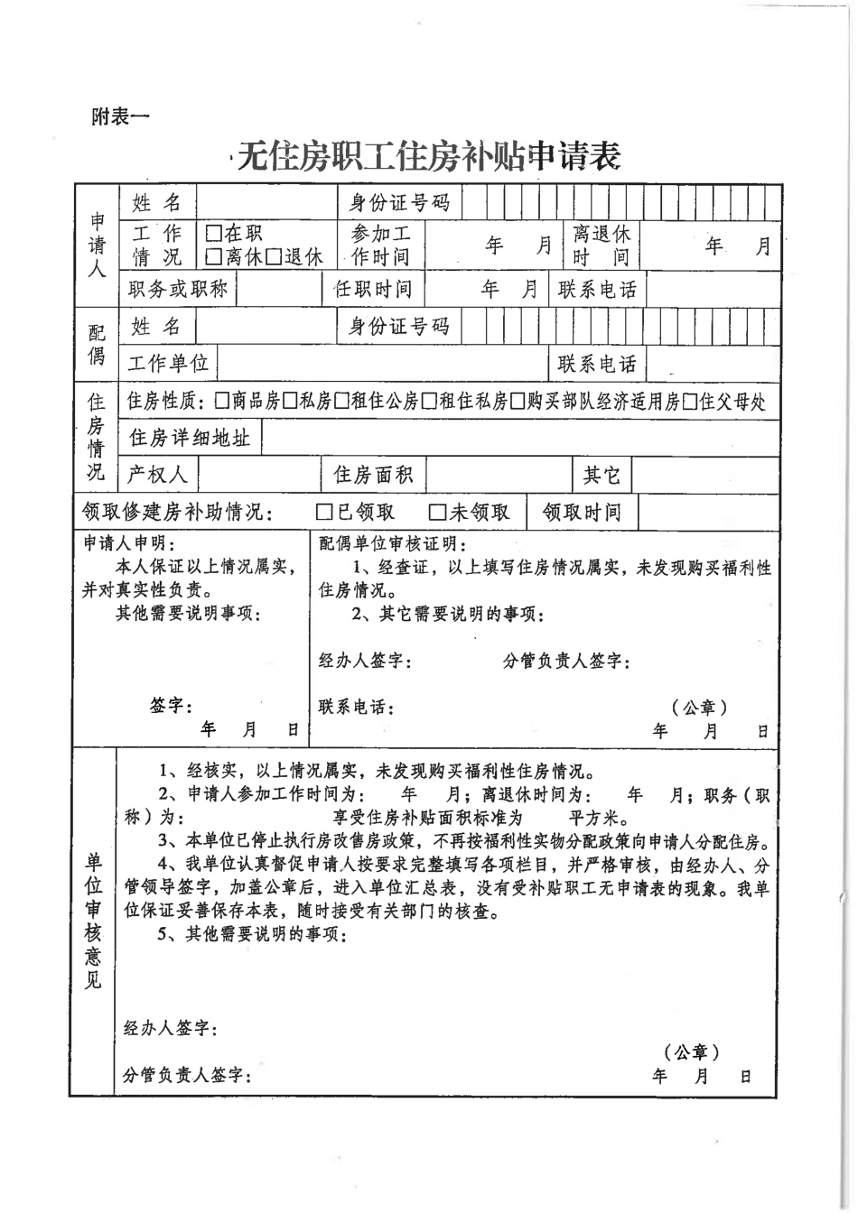 企业管理_人事管理制度_6-福利方案_21-住房补贴_无住房职工住房补贴申请表_第1页