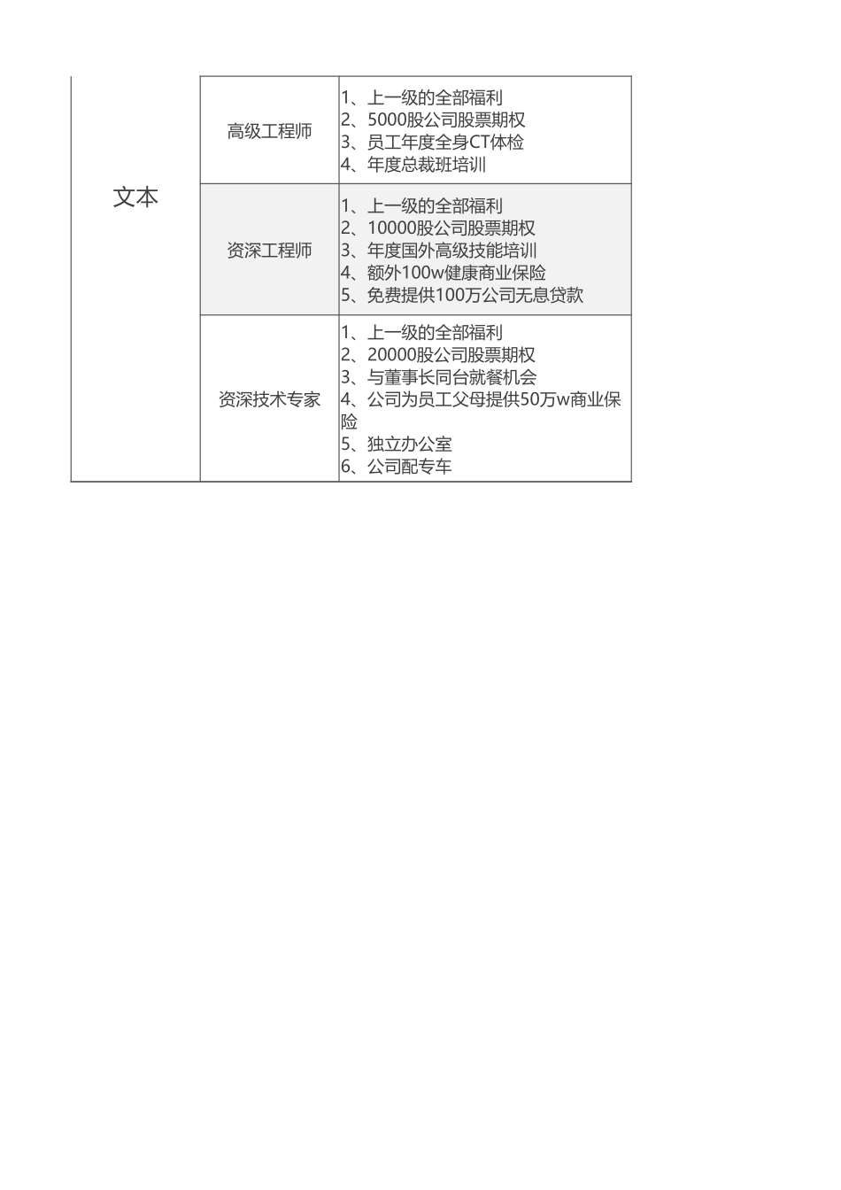 企业管理_行政管理制度_22-行政常用办公表格-188套_员工等级福利一览表_第2页