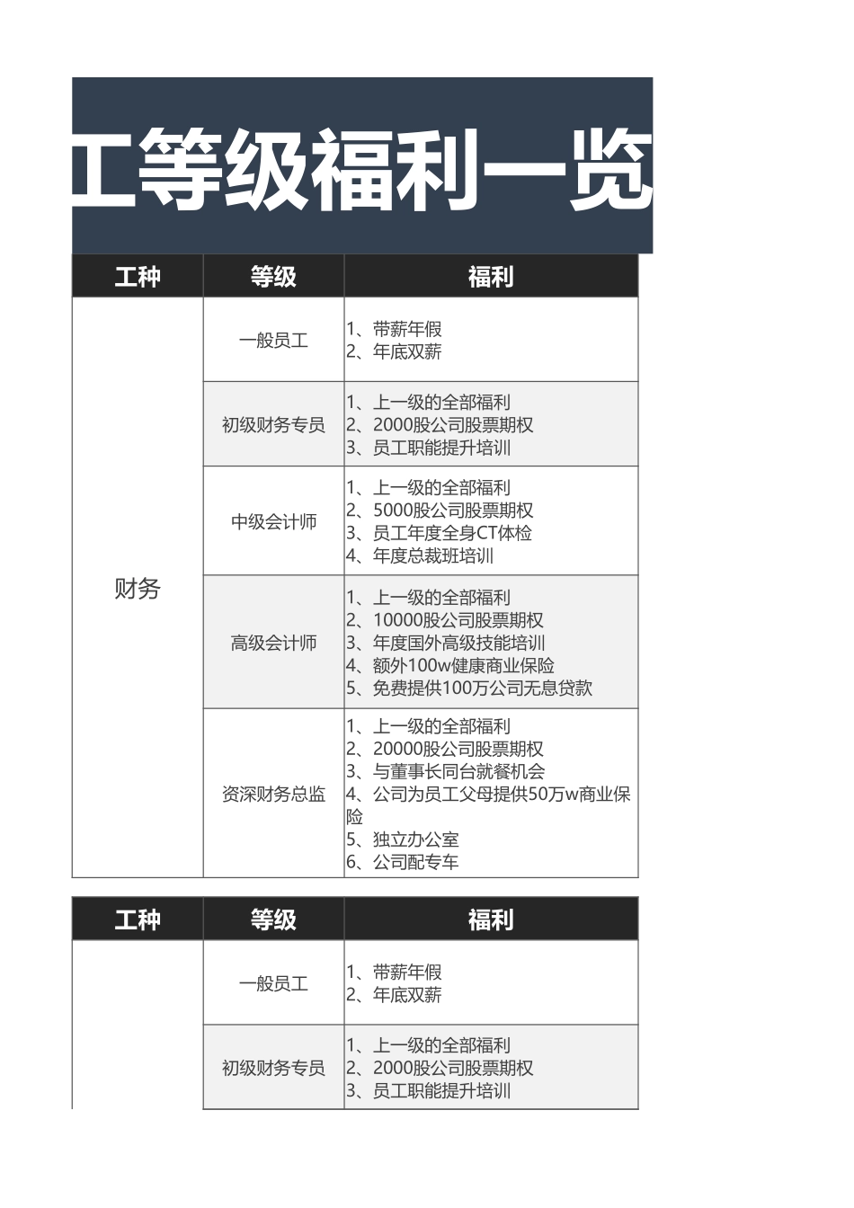 企业管理_行政管理制度_22-行政常用办公表格-188套_员工等级福利一览表_第3页