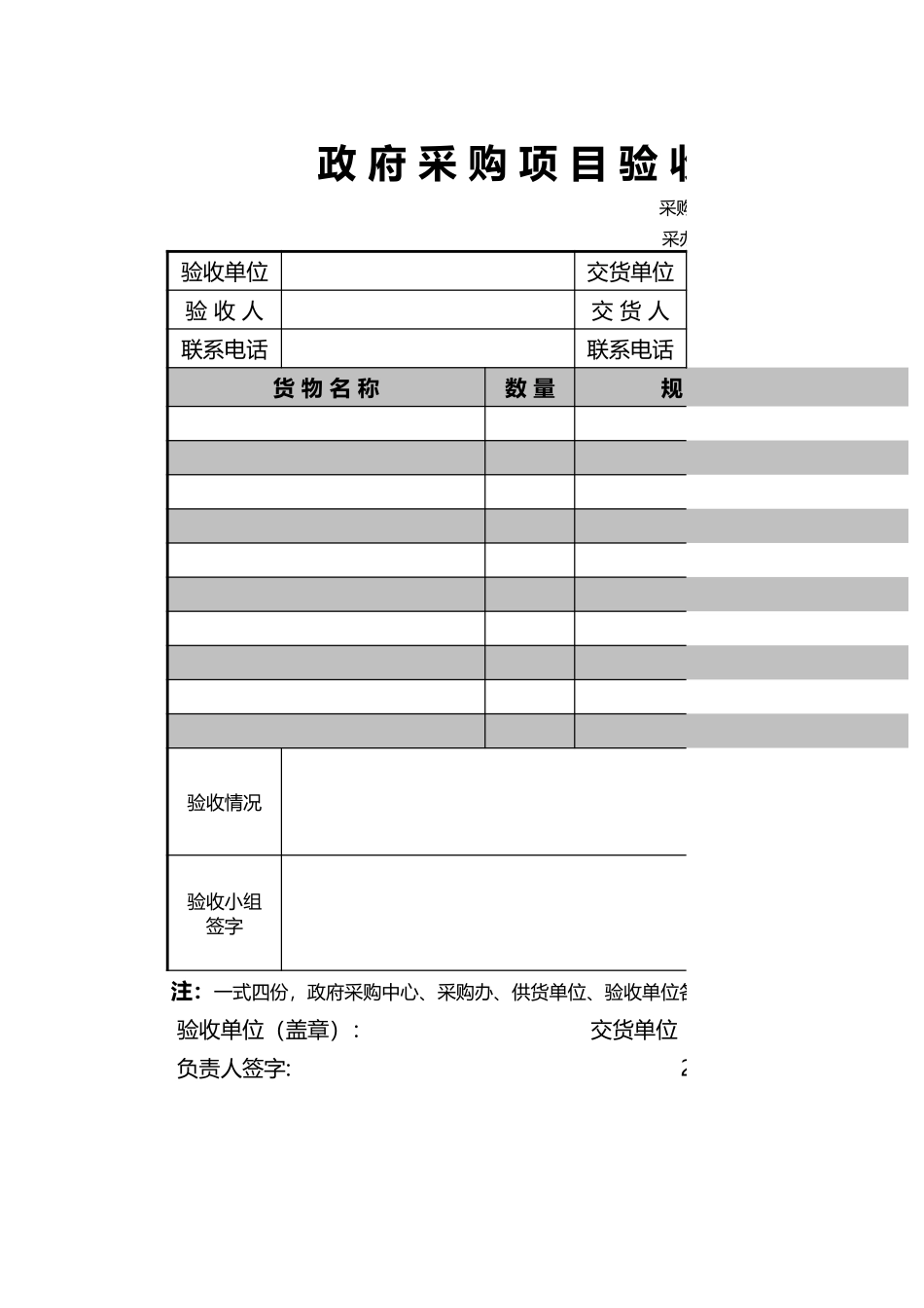 企业管理_采购管理制度_12-采购常用表格大全_408 政府采购项目验收单_第1页