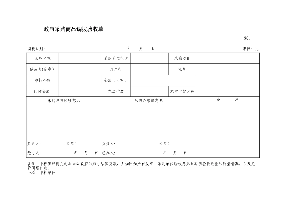 企业管理_采购管理制度_12-采购常用表格大全_8 政府采购商品调拨验收单_第1页