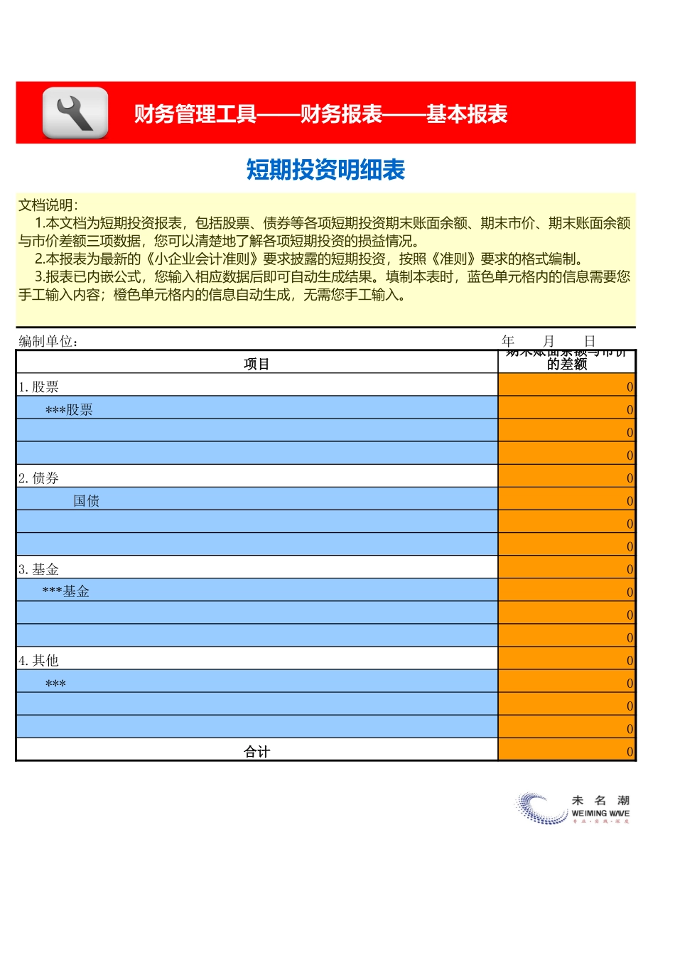 企业管理_财务管理_短期投资明细表_第1页