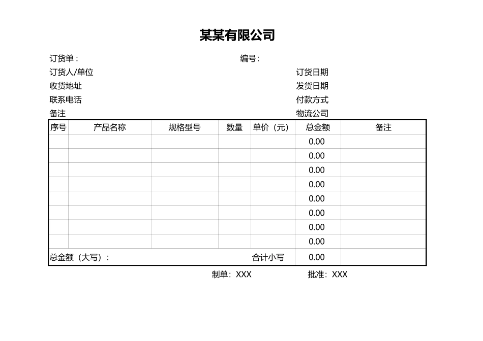 企业管理_采购管理制度_12-采购常用表格大全_304 公司产品订货单_第1页