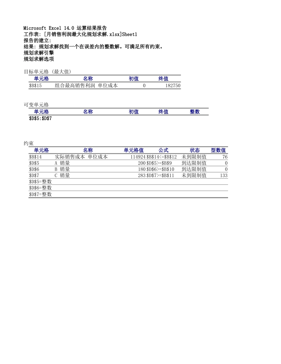 企业管理_销售管理制度_9-销售相关表格_利润最大化营销方案求解_第1页