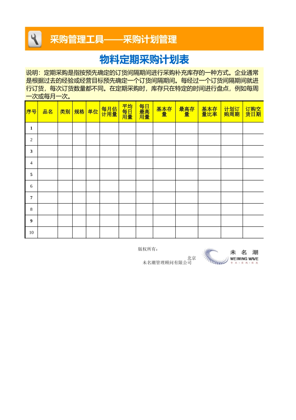 企业管理_采购管理_物料定期采购计划表_第1页