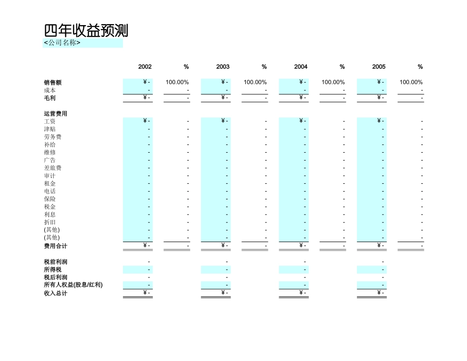 企业管理_财务管理制度_03-财务管理制度_16-财务常用表格_1 财务表格1_四年收益预测_第1页