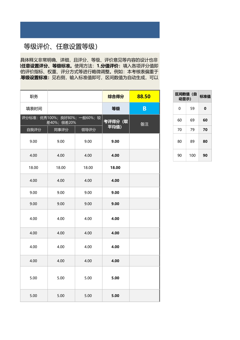 企业管理_绩效考核表_05-4-销售人员绩效考核表（自动计算、等级评价、任意设置）_第3页