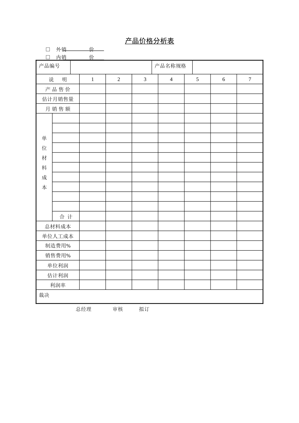 企业管理_企业管理制度_03-【行业案例】-公司管理制度行业案例大全的副本_管理表格_企业管理表格大全_《企业管理表格大全－市场管理篇》_价格评估_产品价格分析表.DOC_第1页