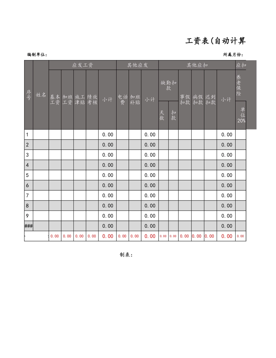 企业管理_人事管理制度_2-薪酬激励制度_15-60个实用工资表格_04-【通用】工资表( 自动计算 )_第1页