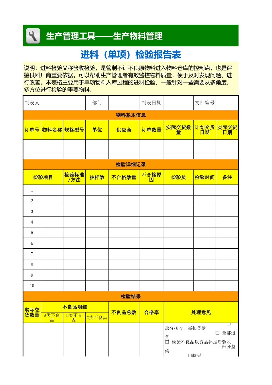 企业管理_生产_进料（单项）检验报告表_第1页