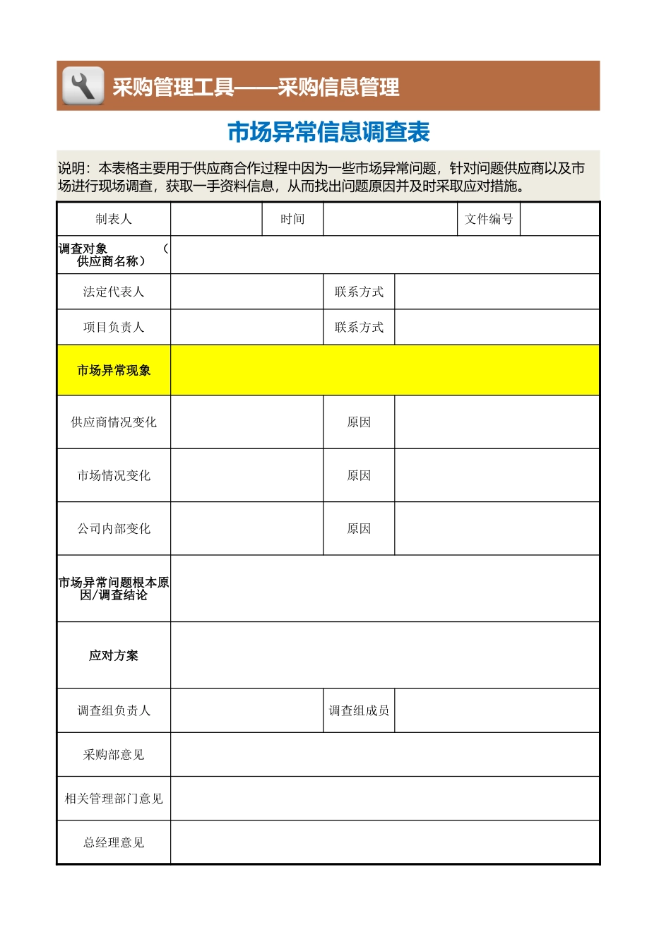 企业管理_采购管理制度_12-采购常用表格大全_358 市场异常信息调查表_第1页