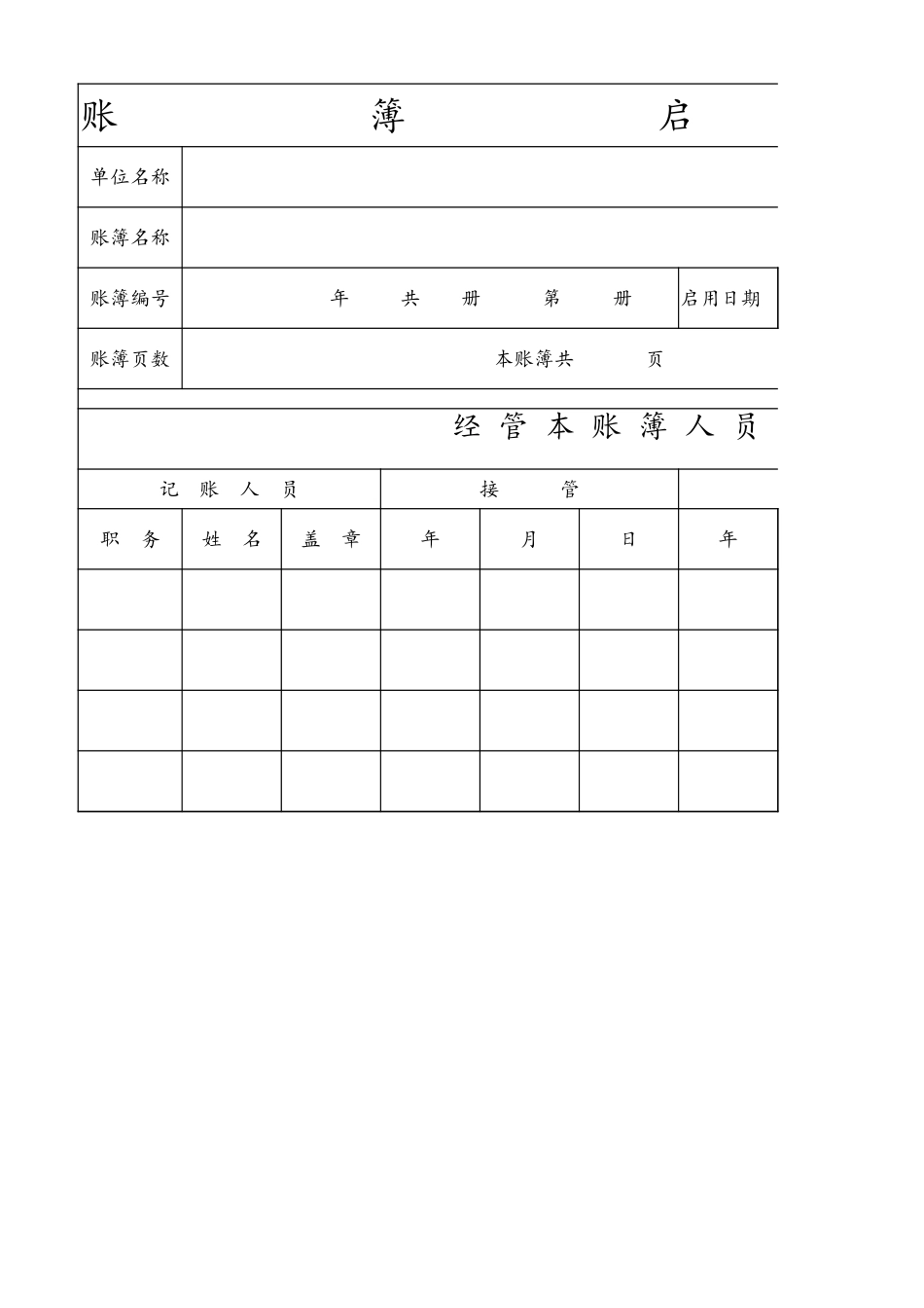 企业管理_财务管理制度_03-财务管理制度_3-财务管理表格工具大全_02-【会计财务处理】-07-账簿启用表_第1页